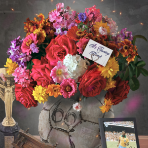 Flowers with memorabilia from 1966 world cup