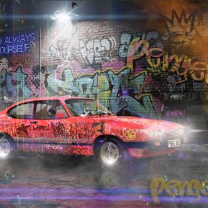 ford capri with graffiti. urban art